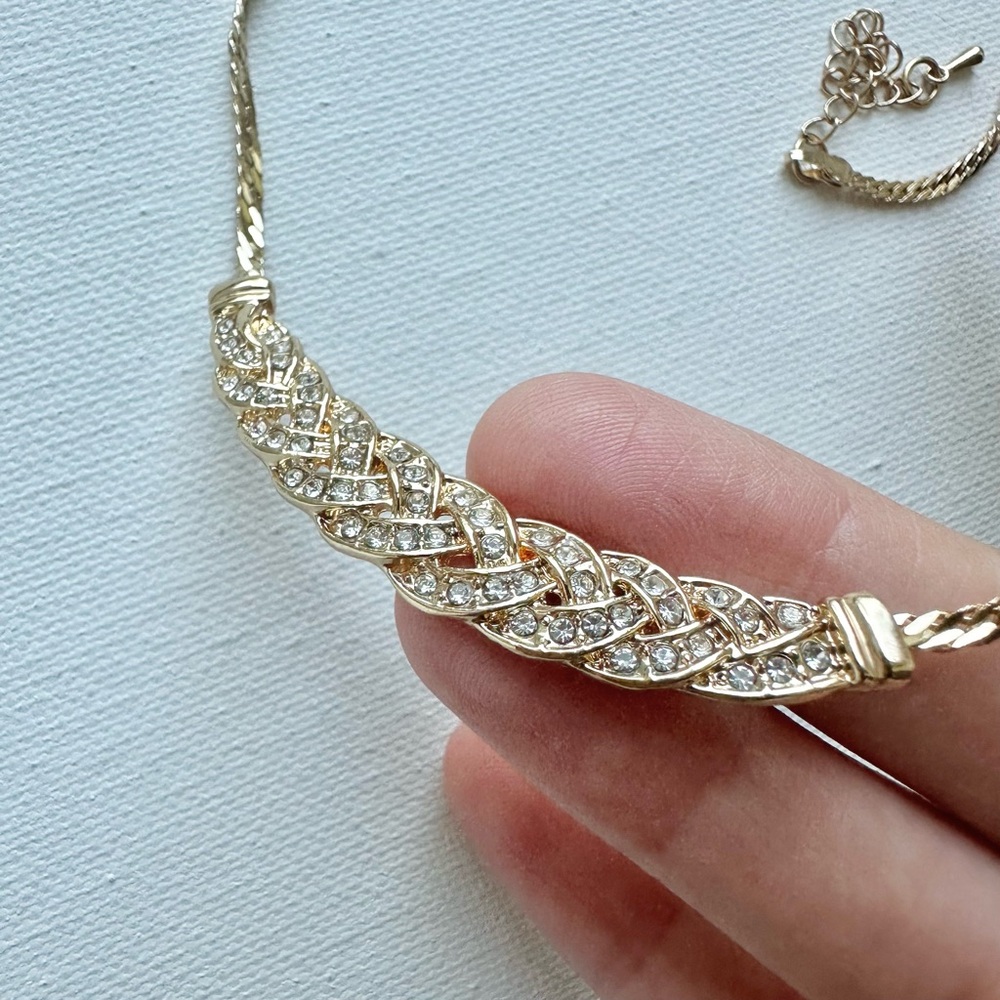 Elegant Austrian Crystal 24K Gold Braided Necklace